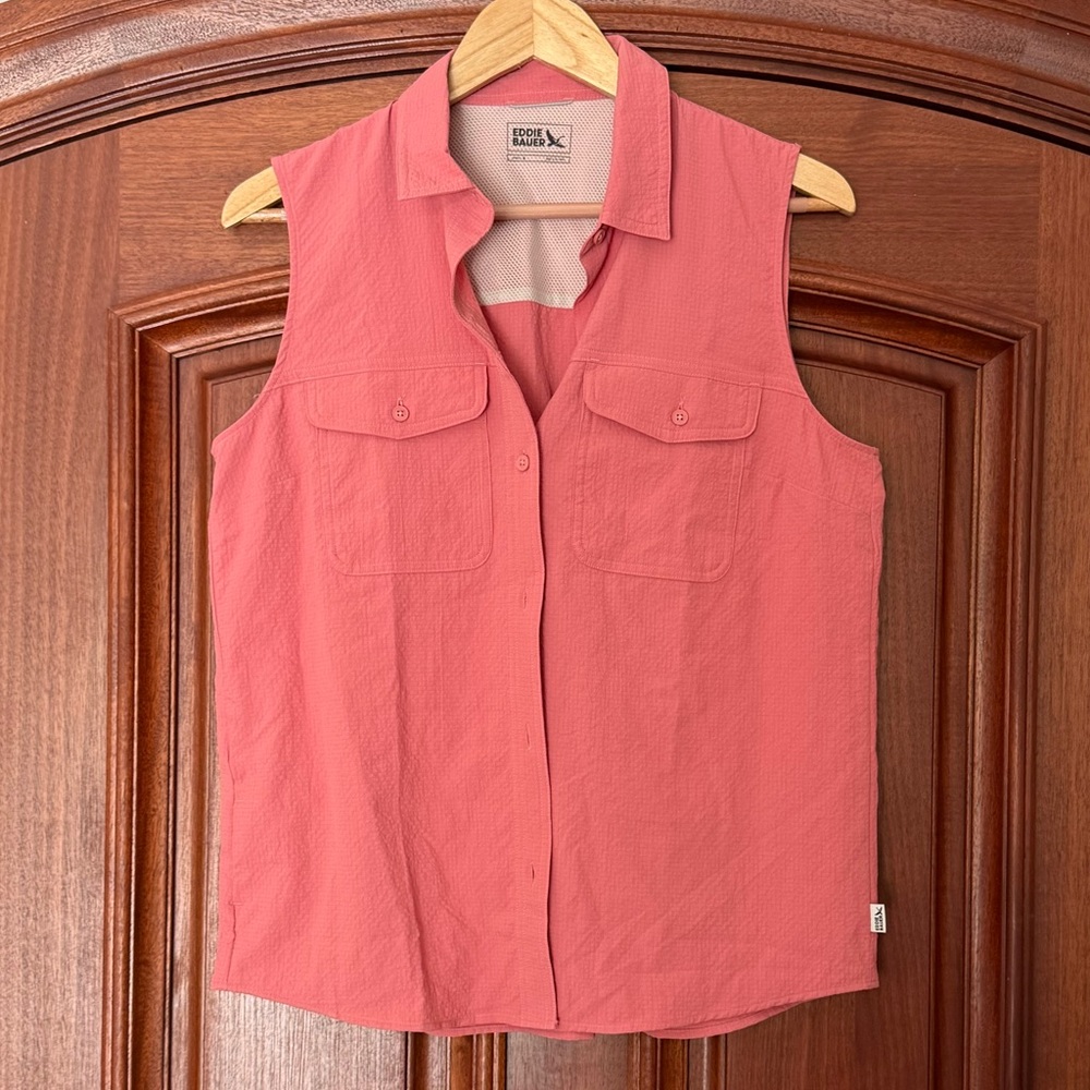 Eddie Bauer Coral Button-Down Sleeveless Top